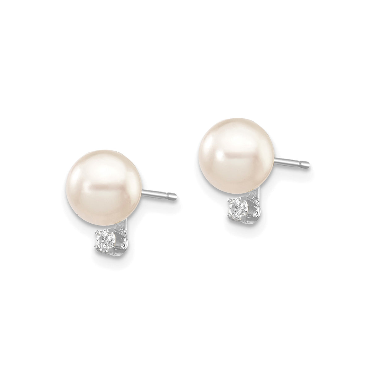 14k White Gold Stud Earrings with Cultured Pearls and Diamond Accent Dangle