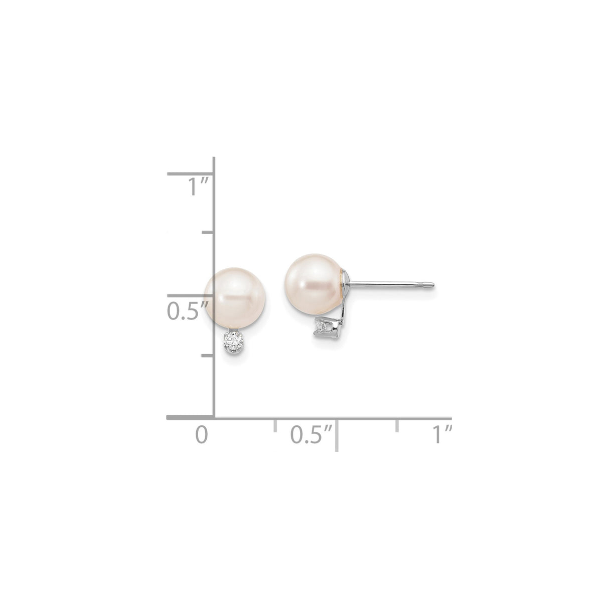 14k White Gold Stud Earrings with Cultured Pearls and Diamond Accent Dangle