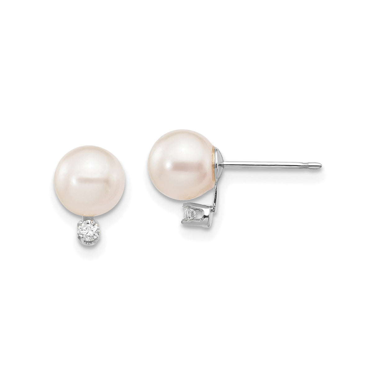 14k White Gold Stud Earrings with Cultured Pearls and Diamond Accent Dangle
