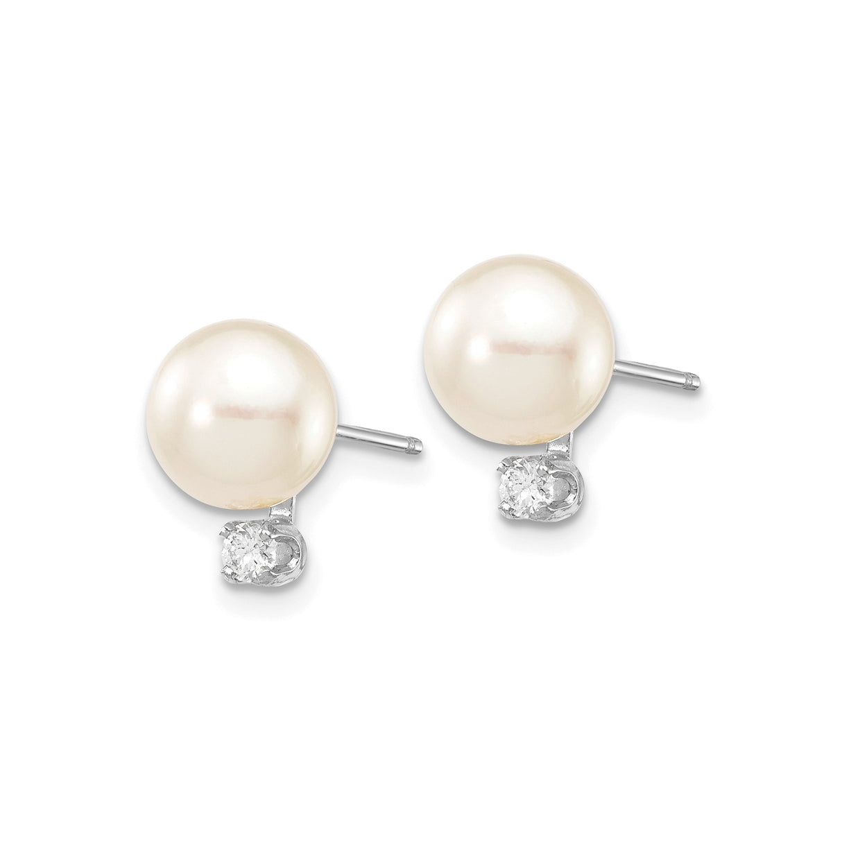 14k White Gold Stud Earrings with Cultured Akoya Pearls and Diamond Accents
