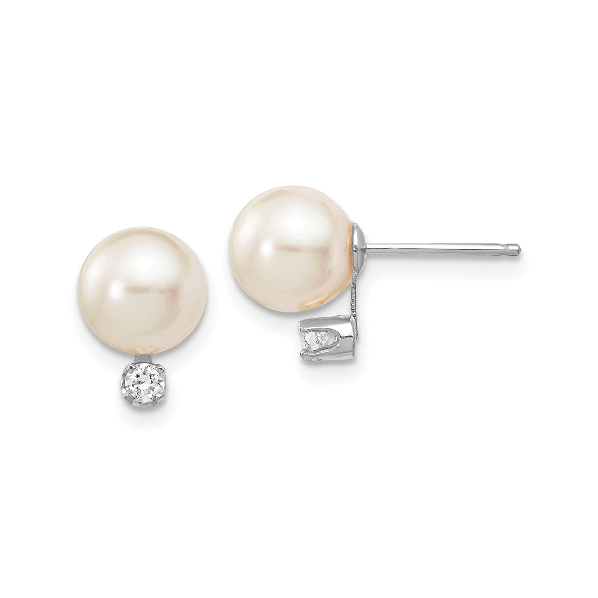 14k White Gold Stud Earrings with Cultured Akoya Pearls and Diamond Accents