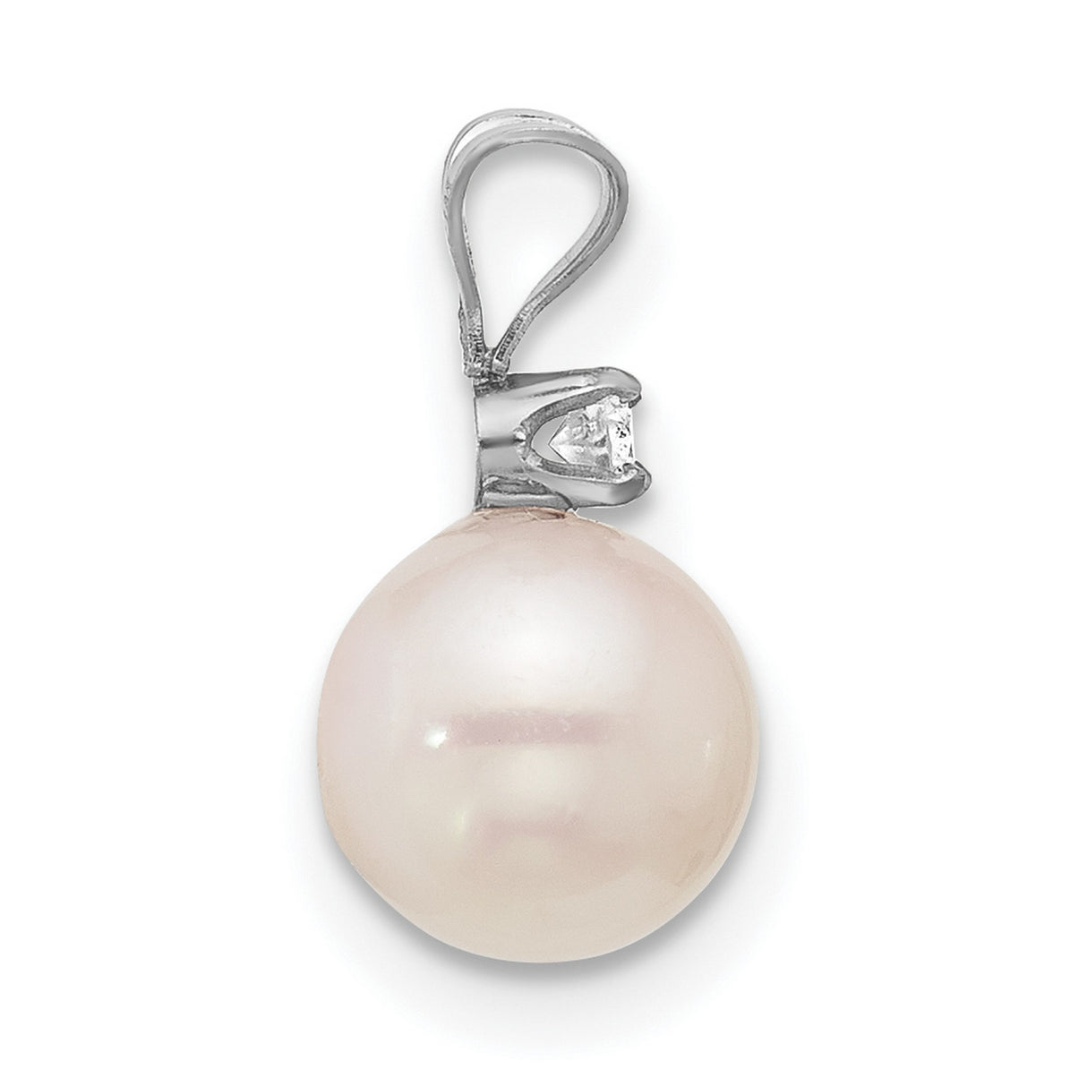 14k White Gold Pendant with Cultured Pearl and Solitaire Diamond Accent