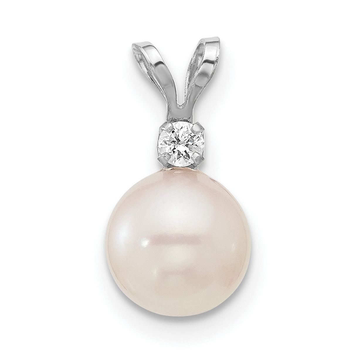 14k White Gold Pendant with Cultured Pearl and Solitaire Diamond Accent