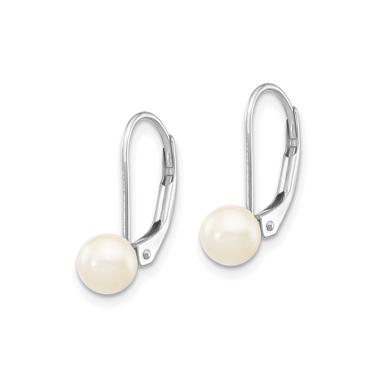 14k White Gold Leverback Earrings with Cultured Pearls, Classic Drop Style for Women