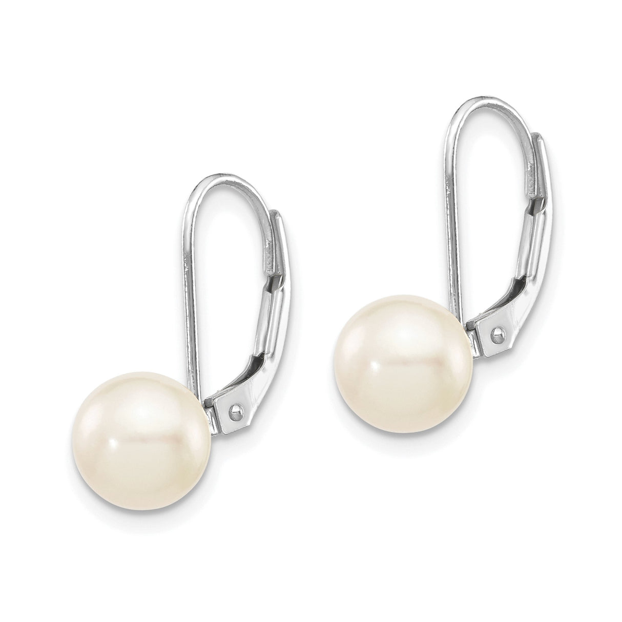 14k White Gold Drop Earrings with Round Cultured Pearl, Leverback Closure, Minimalist Design