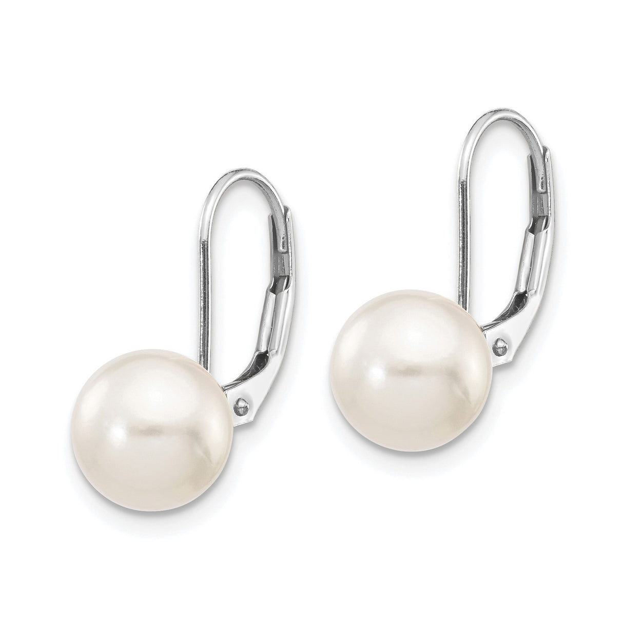 14k White Gold Drop Earrings with Cultured Pearls, Leverback Bridal Style