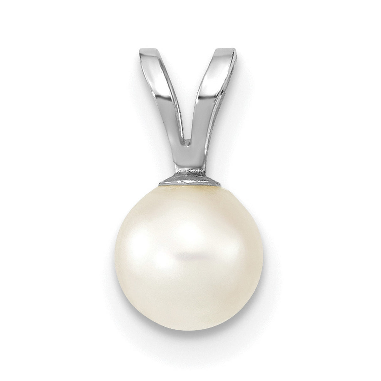 14k White Gold Pendant with Cultured Pearl, Polished Bail, Minimalist Charm for Women