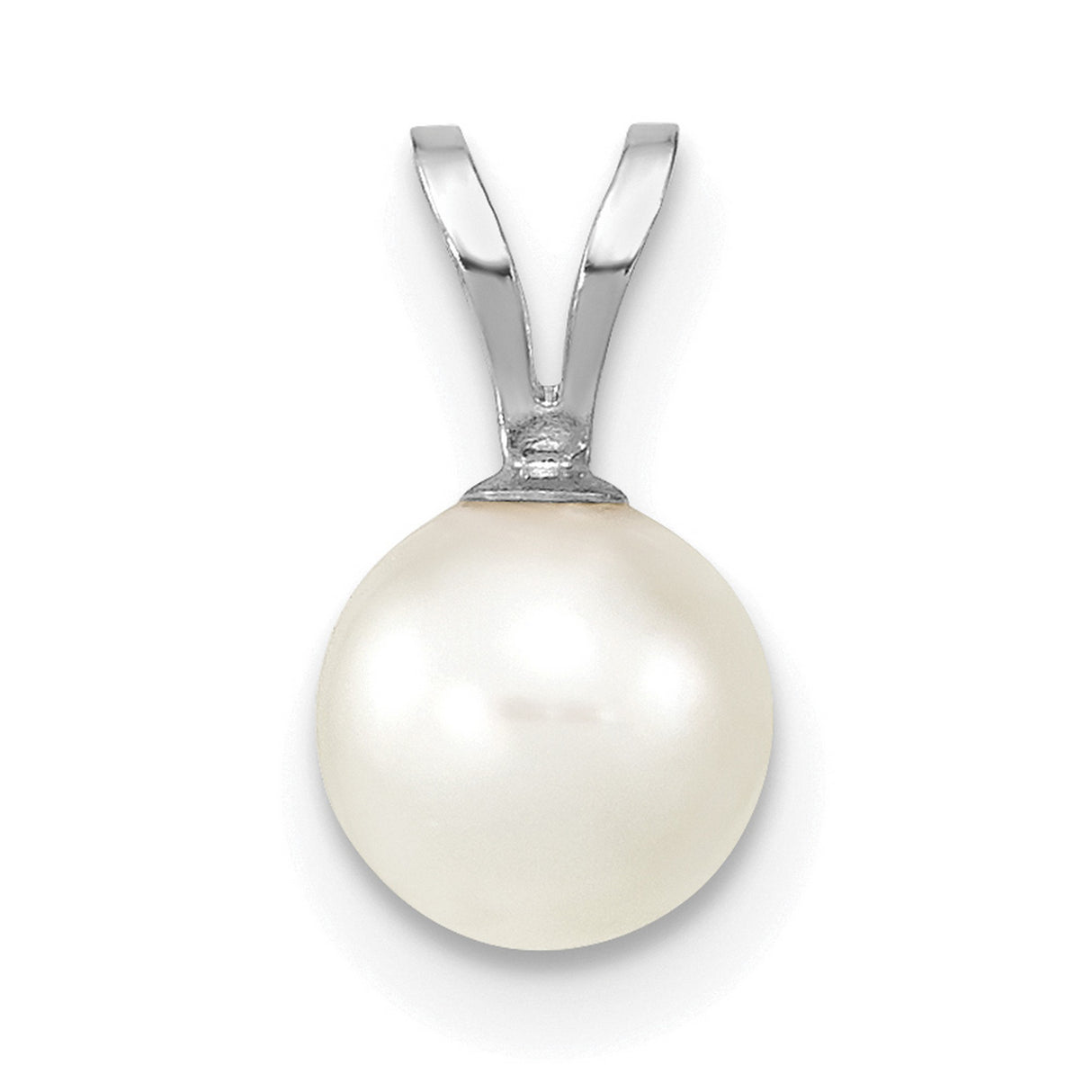 14k White Gold Solitaire Pearl Pendant, Cultured Round Pearl in Prong Setting for Women