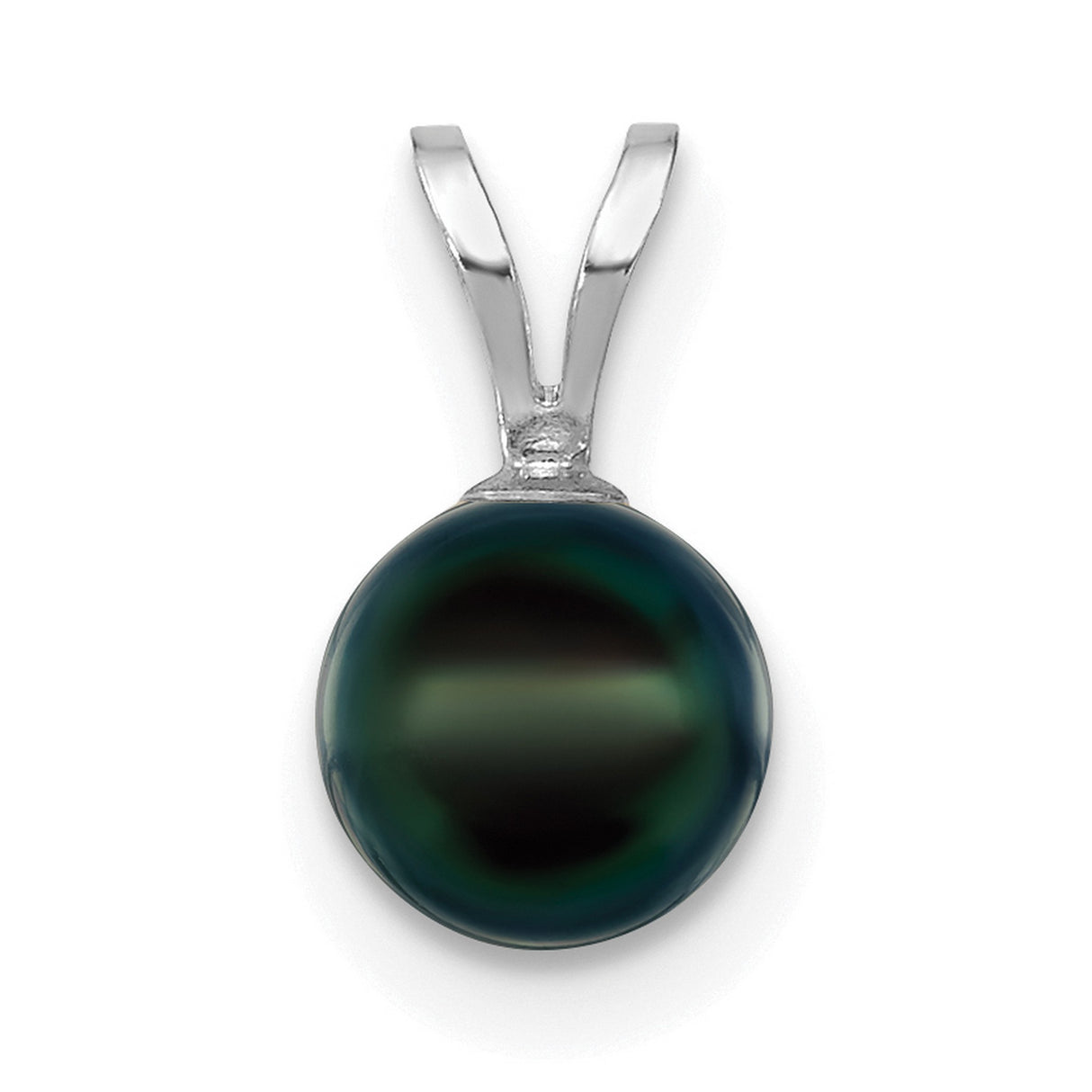 14k White Gold Pendant with Black Tahitian-Style Pearl, Polished Minimalist Charm for Women
