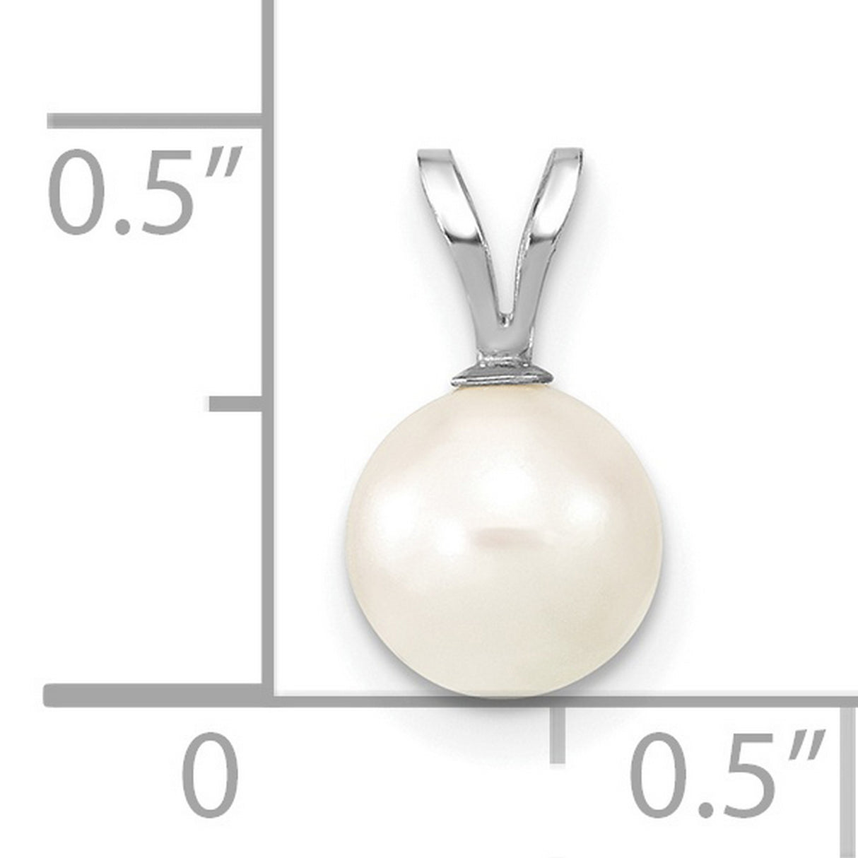 14k White Gold Pendant with Round White Cultured Akoya Pearl, Polished V-Bail Design