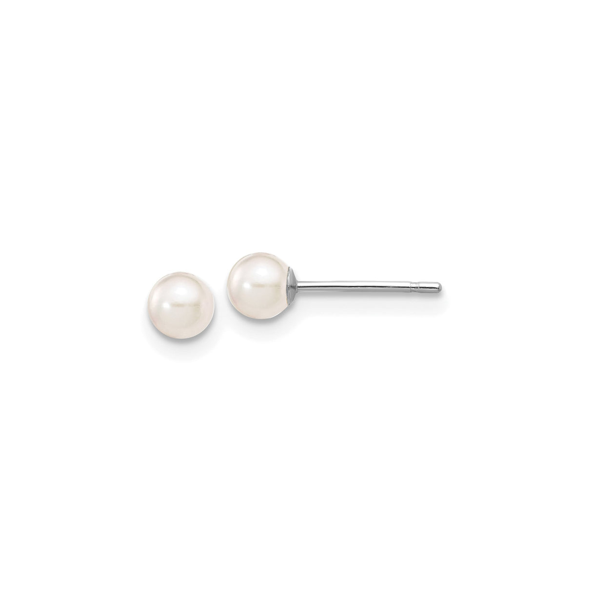 14k White Gold Pearl Stud Earrings, Classic Round Design for Women
