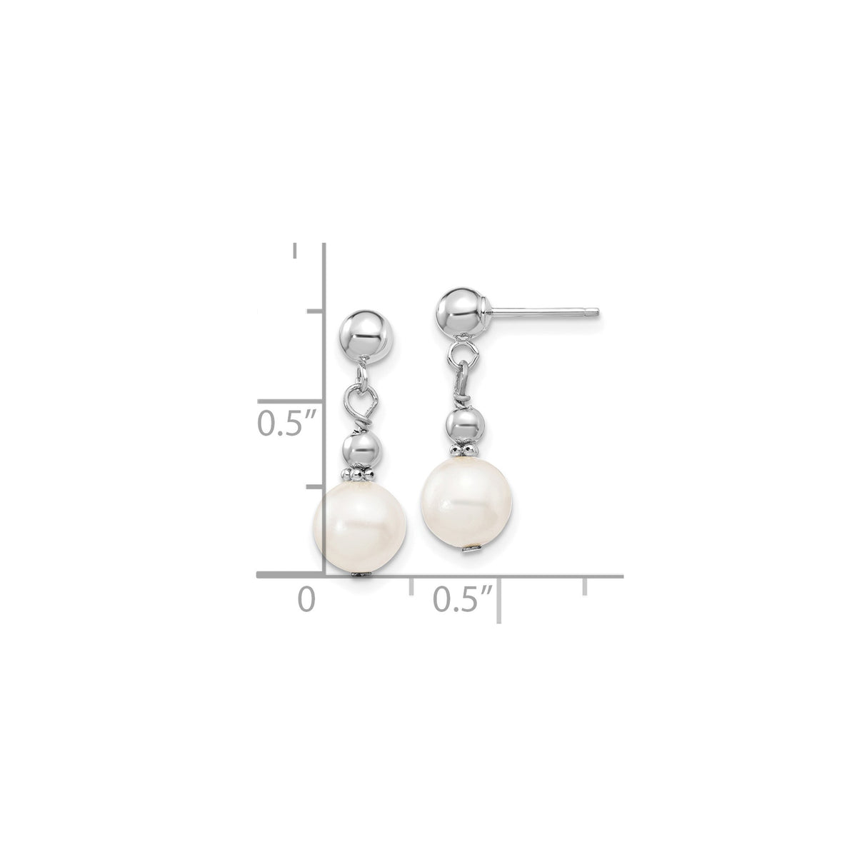 14k White Gold Dangle Earrings with White Cultured Pearls and Polished Beads for Women