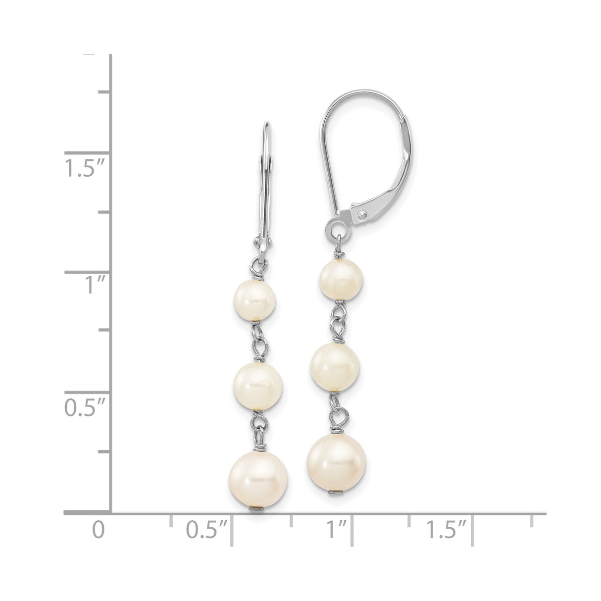 14k White Gold Dangle Earrings with Cultured Freshwater Pearls, Three-Pearl Drop Design