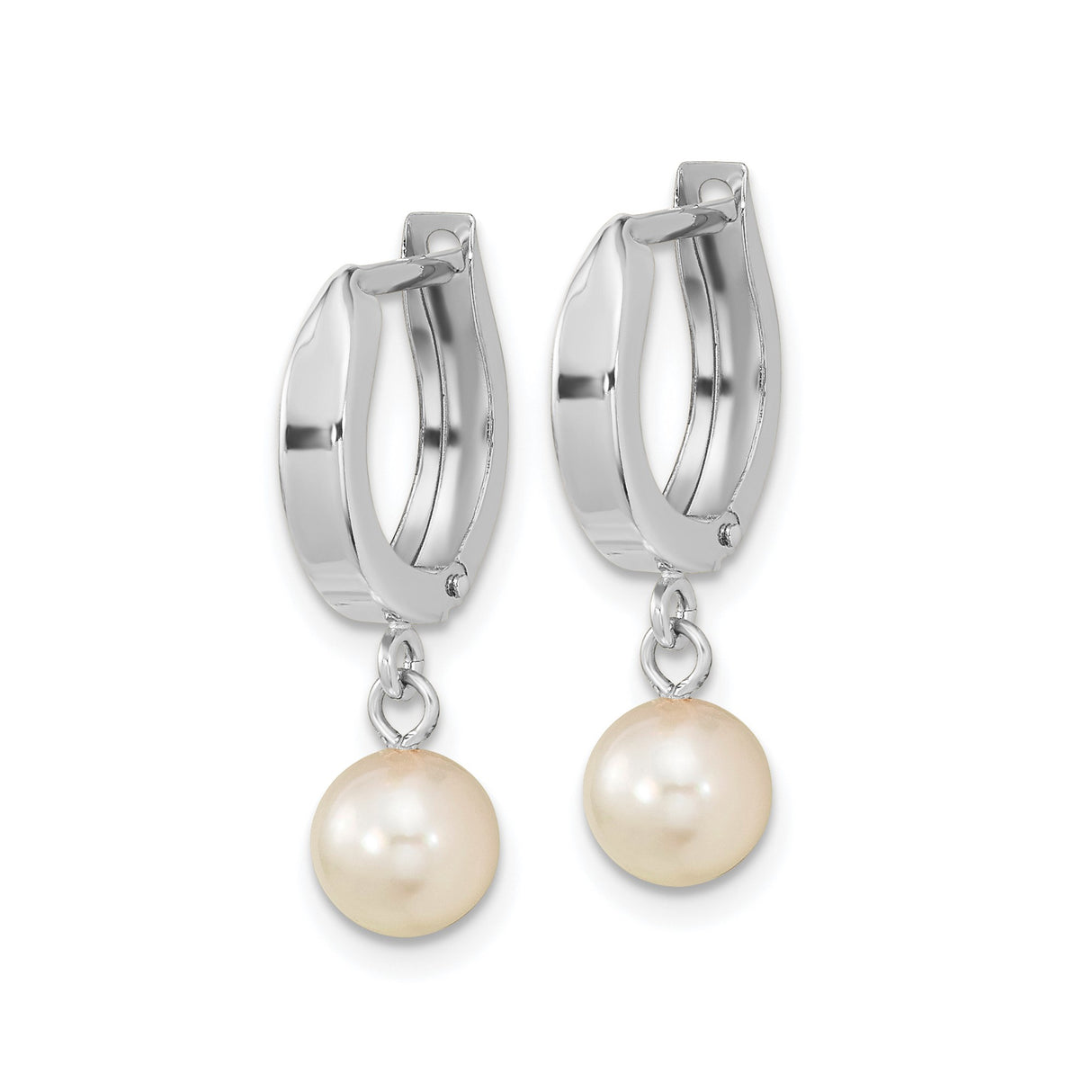 14k White Gold Dangle Earrings with Akoya Pearls, Hinged Hoop Drop Design for Women