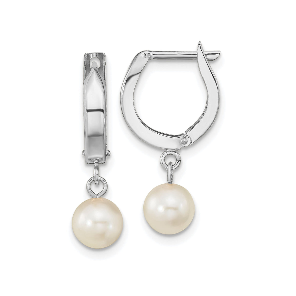 14k White Gold Dangle Earrings with Akoya Pearls, Hinged Hoop Drop Design for Women