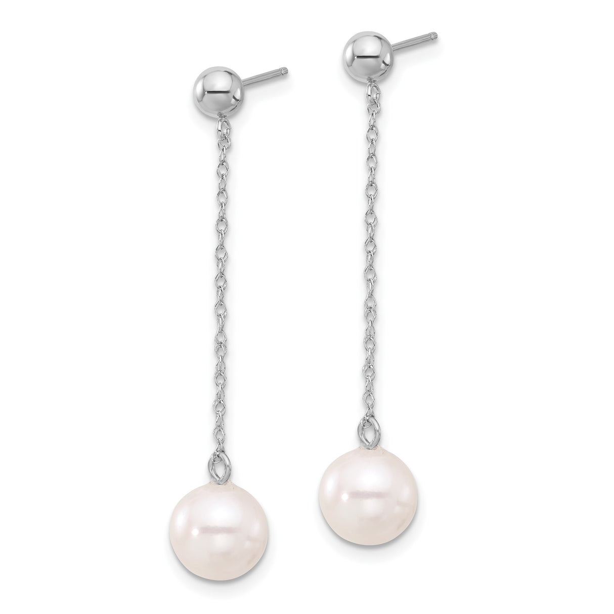 14k White Gold Dangle Earrings with Cultured Freshwater Pearls and Delicate Chain Drops