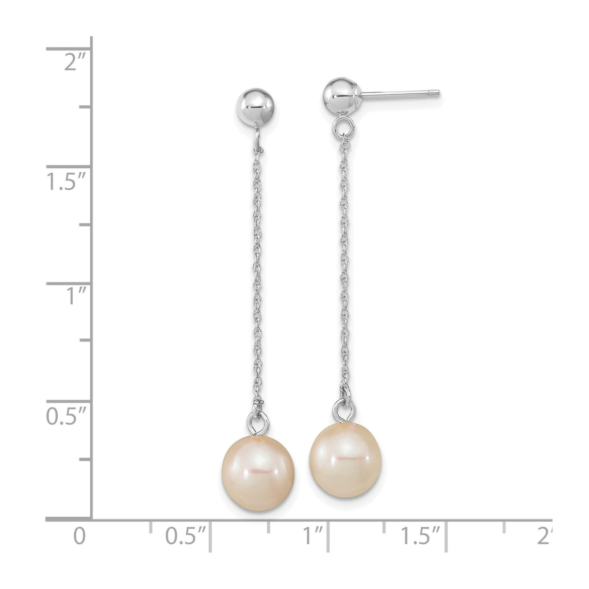 14k White Gold Dangle Earrings with Cultured Freshwater Pearls and Delicate Chain Drops