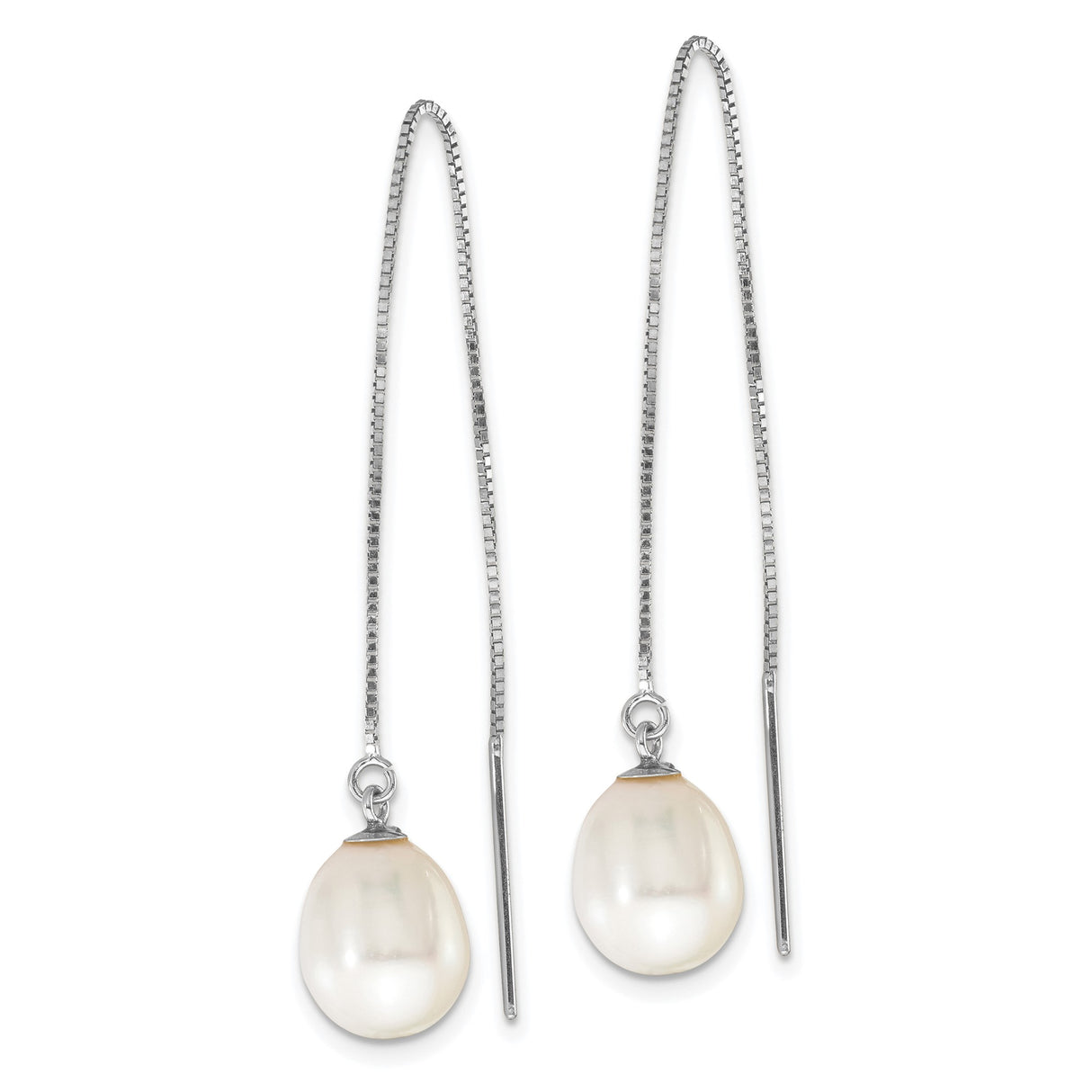 14k White Gold Threader Earrings with Cultured Freshwater Teardrop Pearls, Minimalist Dangle Style