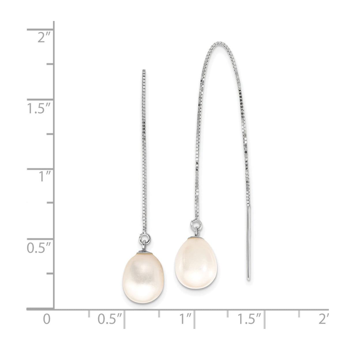 14k White Gold Threader Earrings with Cultured Freshwater Teardrop Pearls, Minimalist Dangle Style