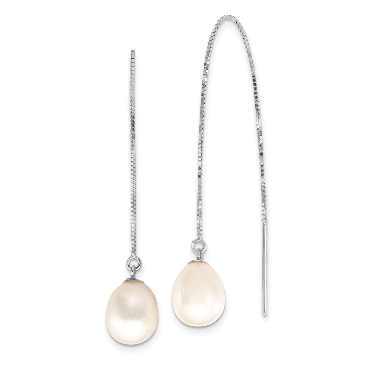 14k White Gold Threader Earrings with Cultured Freshwater Teardrop Pearls, Minimalist Dangle Style