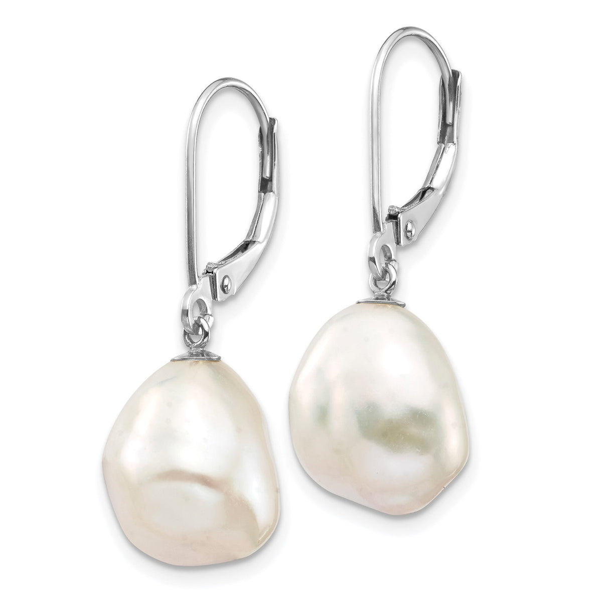 14k White Gold Dangle Earrings with Baroque Freshwater Pearls, Irregular Drop Design