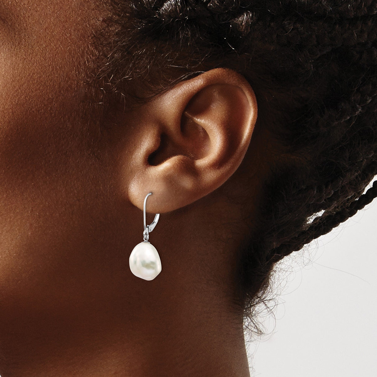 14k White Gold Dangle Earrings with Baroque Freshwater Pearls, Irregular Drop Design