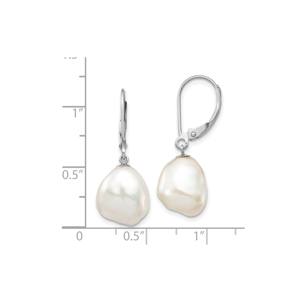 14k White Gold Dangle Earrings with Baroque Freshwater Pearls, Irregular Drop Design
