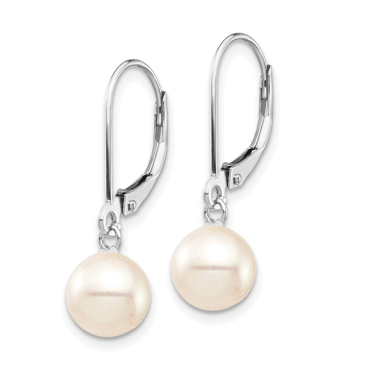 14k White Gold Dangle Earrings with Cultured Freshwater Pearls, Leverback Drop Style