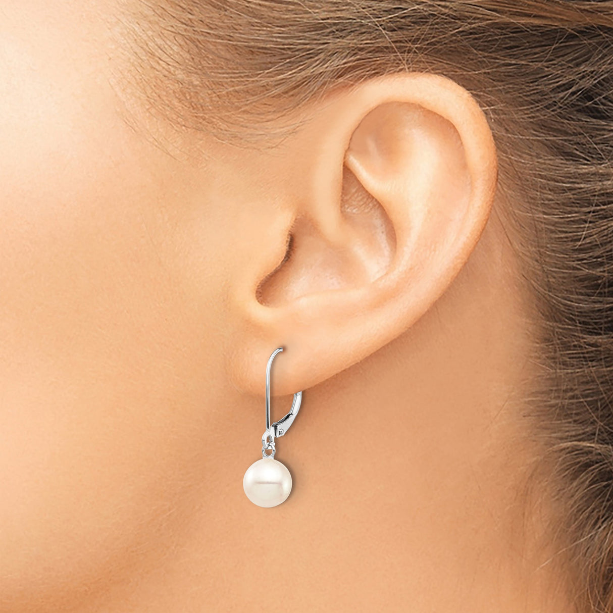 14k White Gold Dangle Earrings with Cultured Freshwater Pearls, Leverback Drop Style
