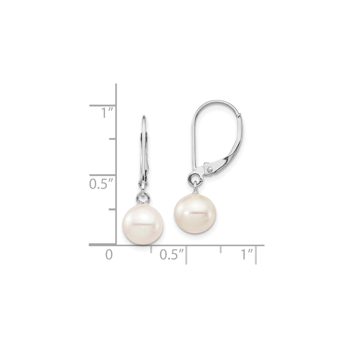 14k White Gold Dangle Earrings with Cultured Freshwater Pearls, Leverback Drop Style