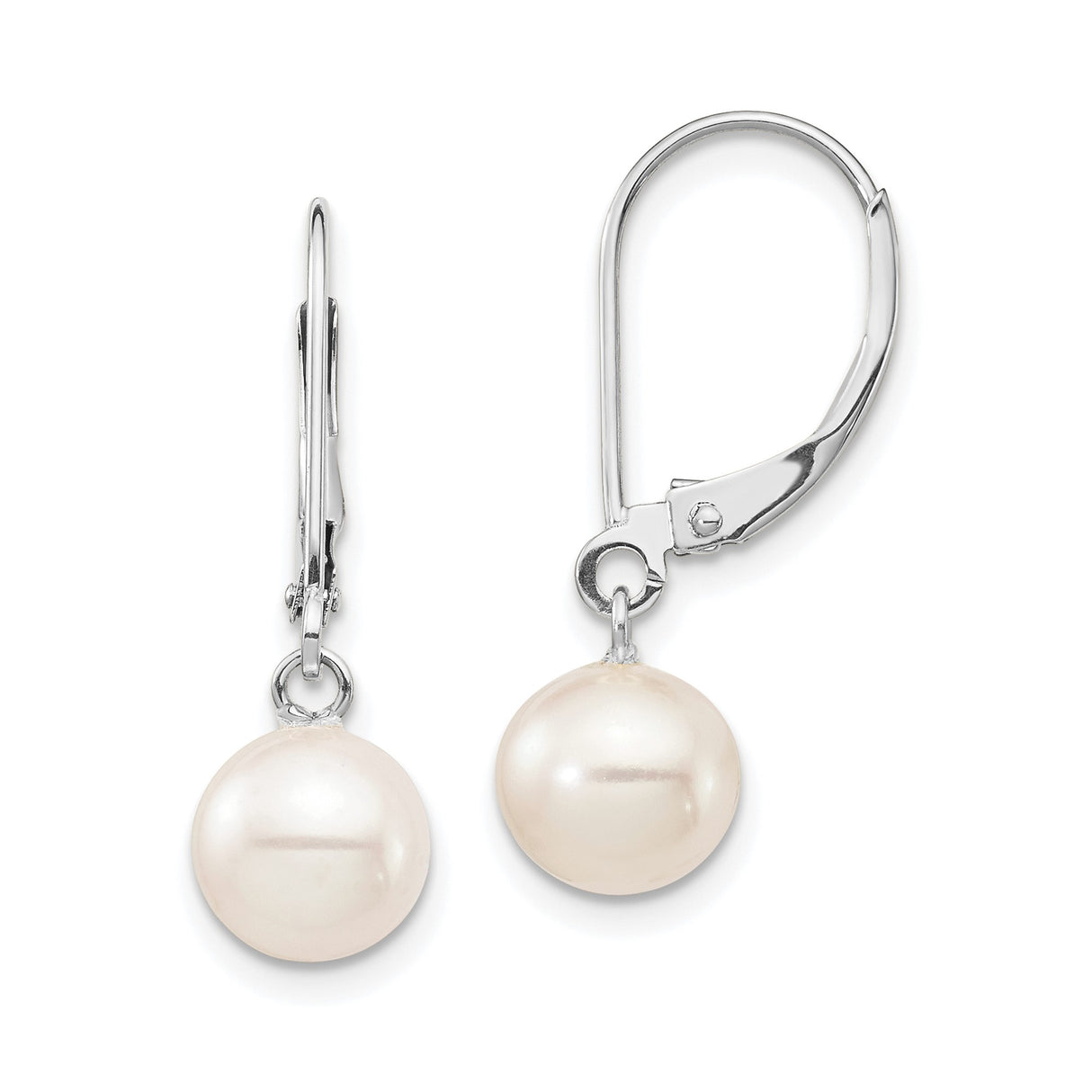 14k White Gold Dangle Earrings with Cultured Freshwater Pearls, Leverback Drop Style