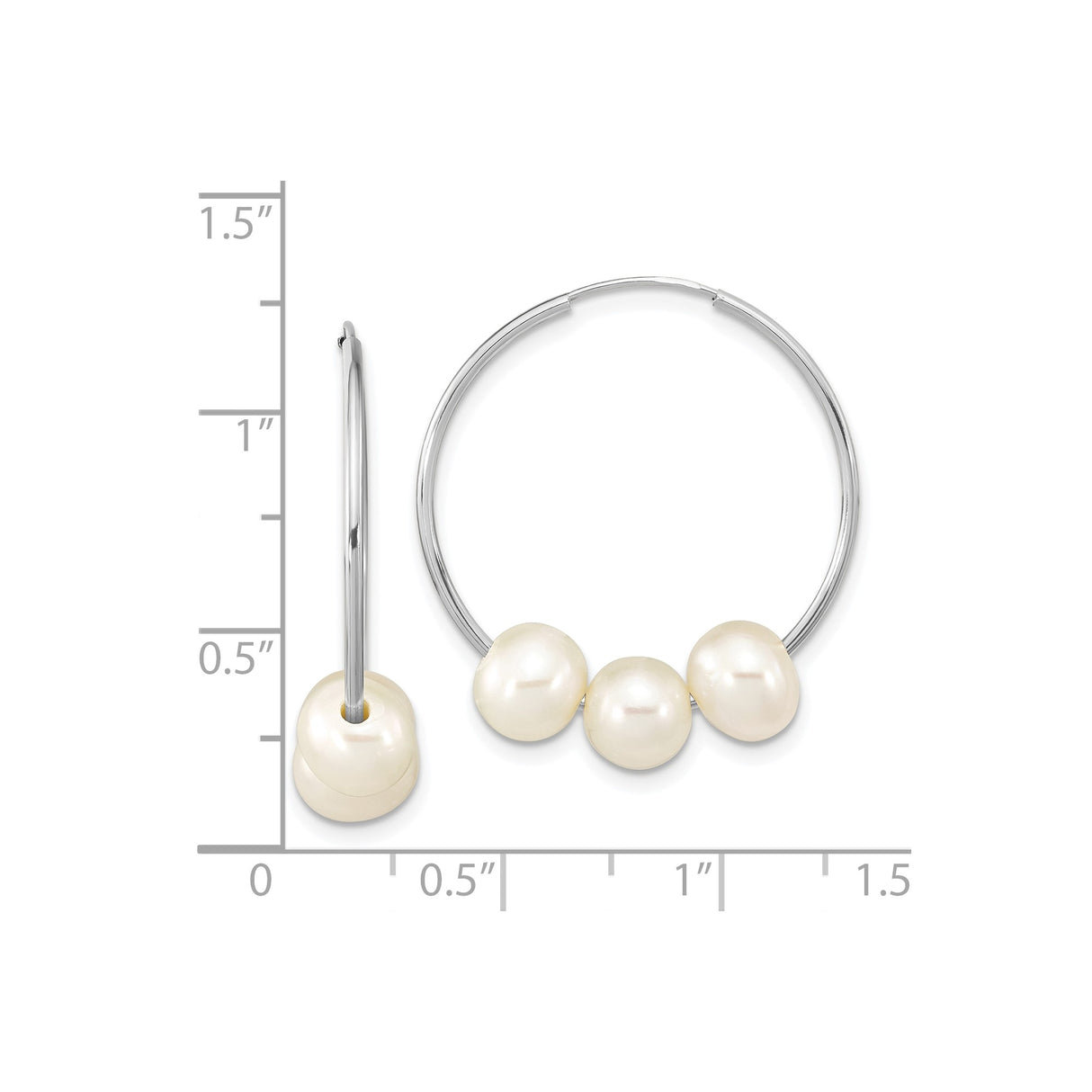 14k White Gold Hoop Earrings with Cultured Freshwater Pearls, Classic Polished Design