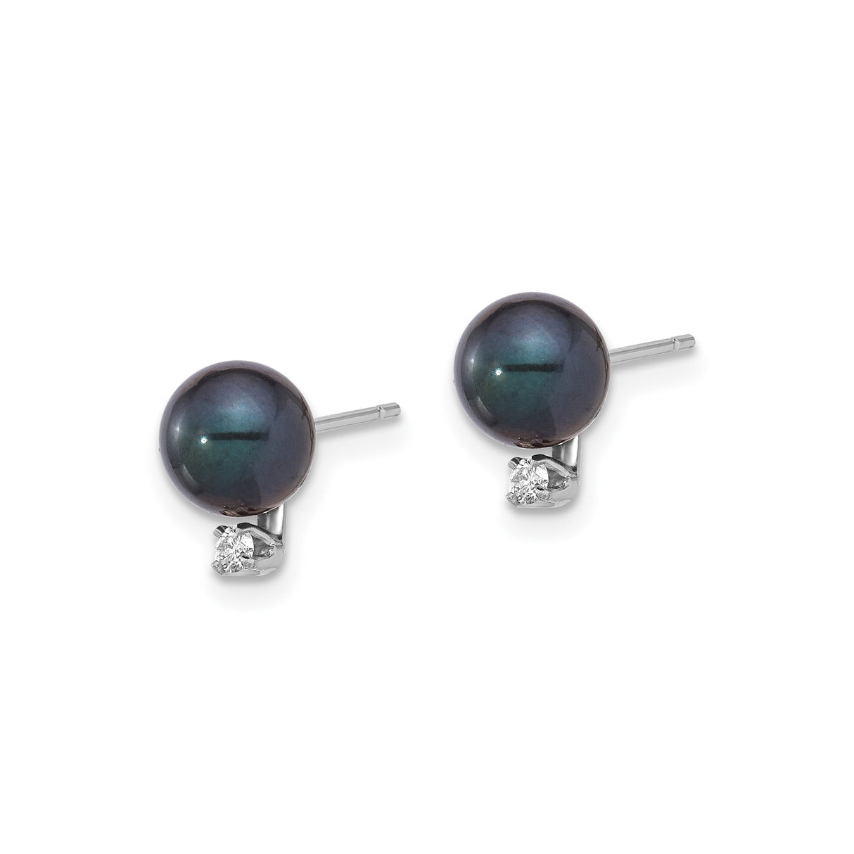 14k White Gold Stud Earrings with Black Cultured Pearls and Diamond Accents