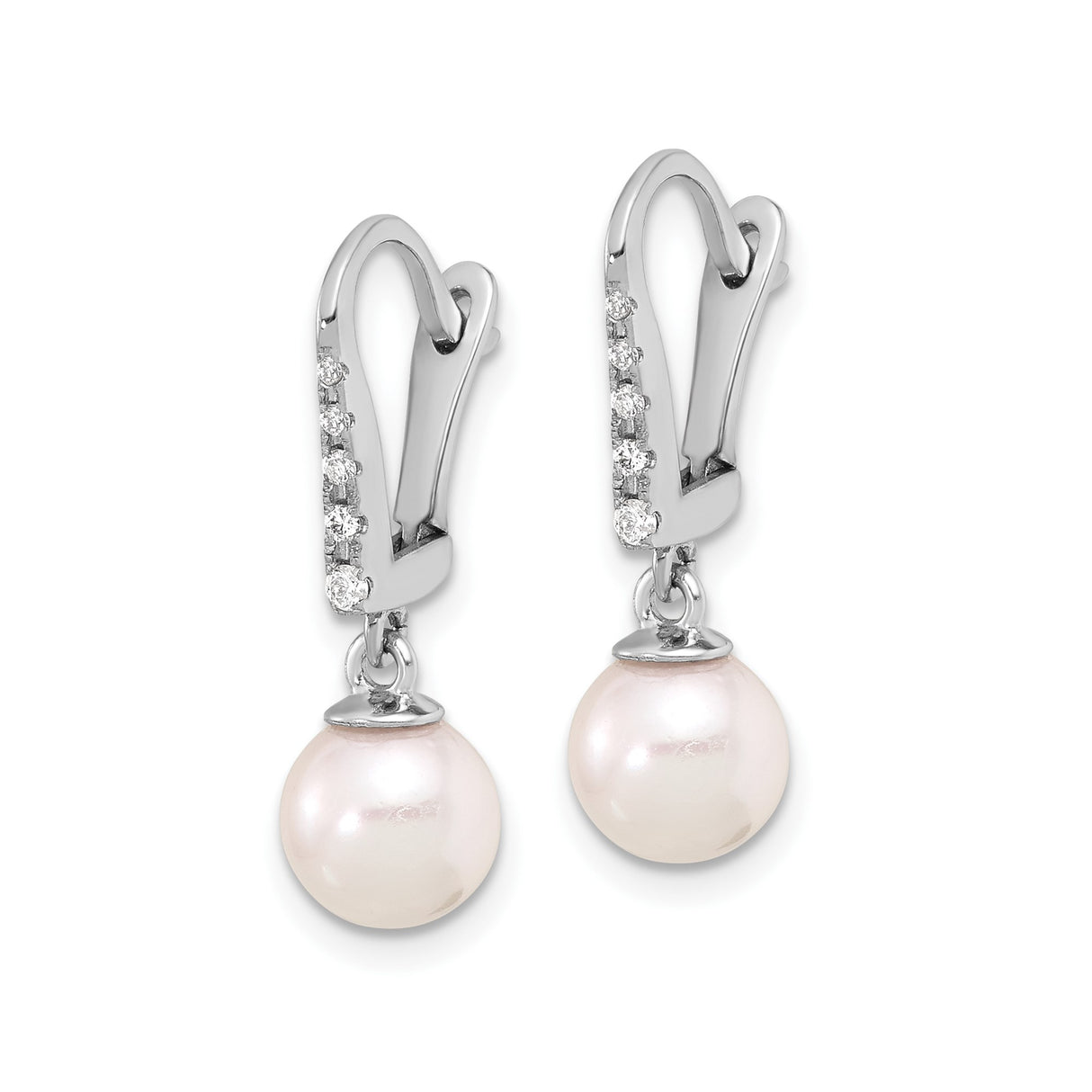 14k White Gold Dangle Earrings with Cultured White Pearls and Diamond Accents