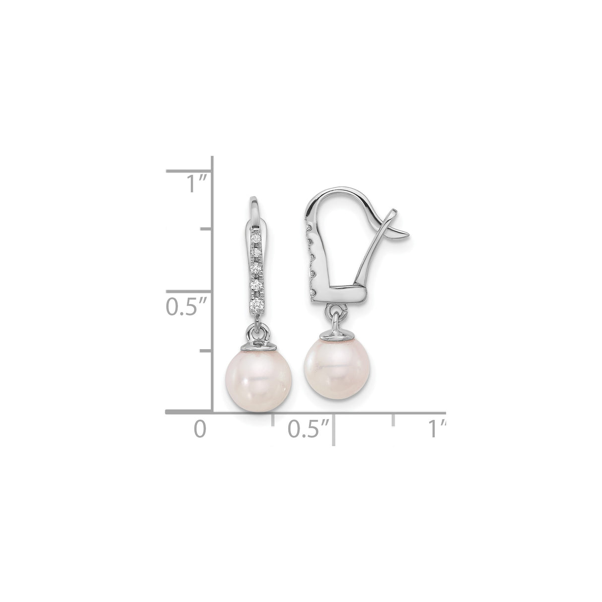 14k White Gold Dangle Earrings with Cultured White Pearls and Diamond Accents