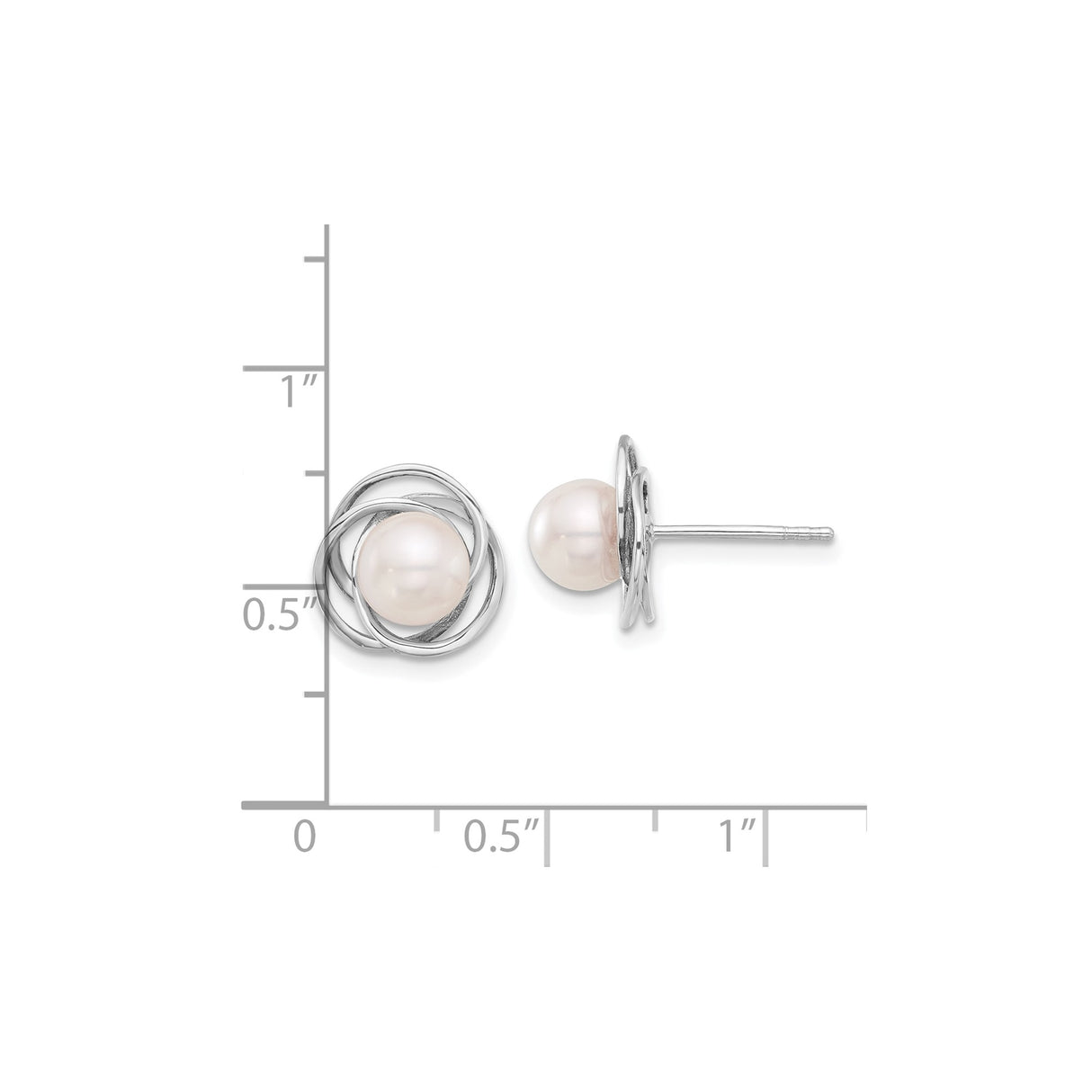 14k White Gold Stud Earrings with Cultured Pearl in Open Swirl Design