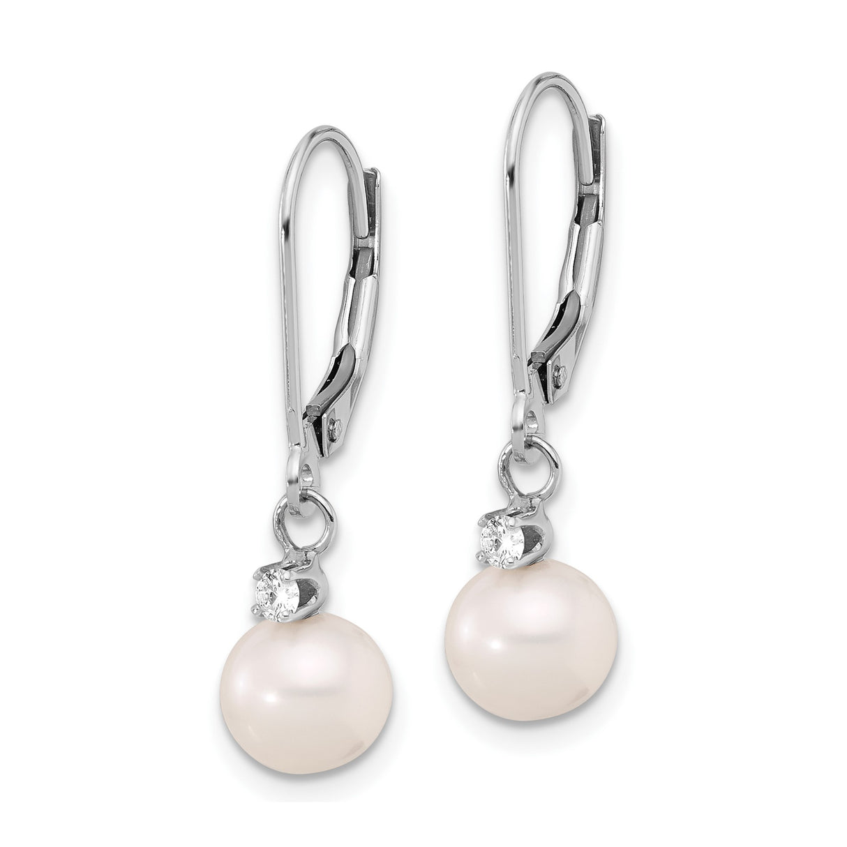 14k White Gold Dangle Earrings with White Pearl and Diamond Accents, Drop Style for Women