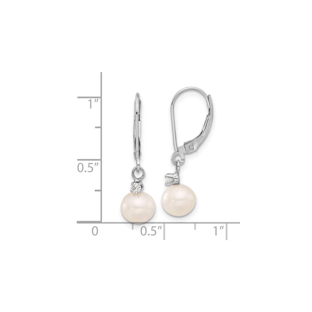 14k White Gold Dangle Earrings with White Pearl and Diamond Accents, Drop Style for Women