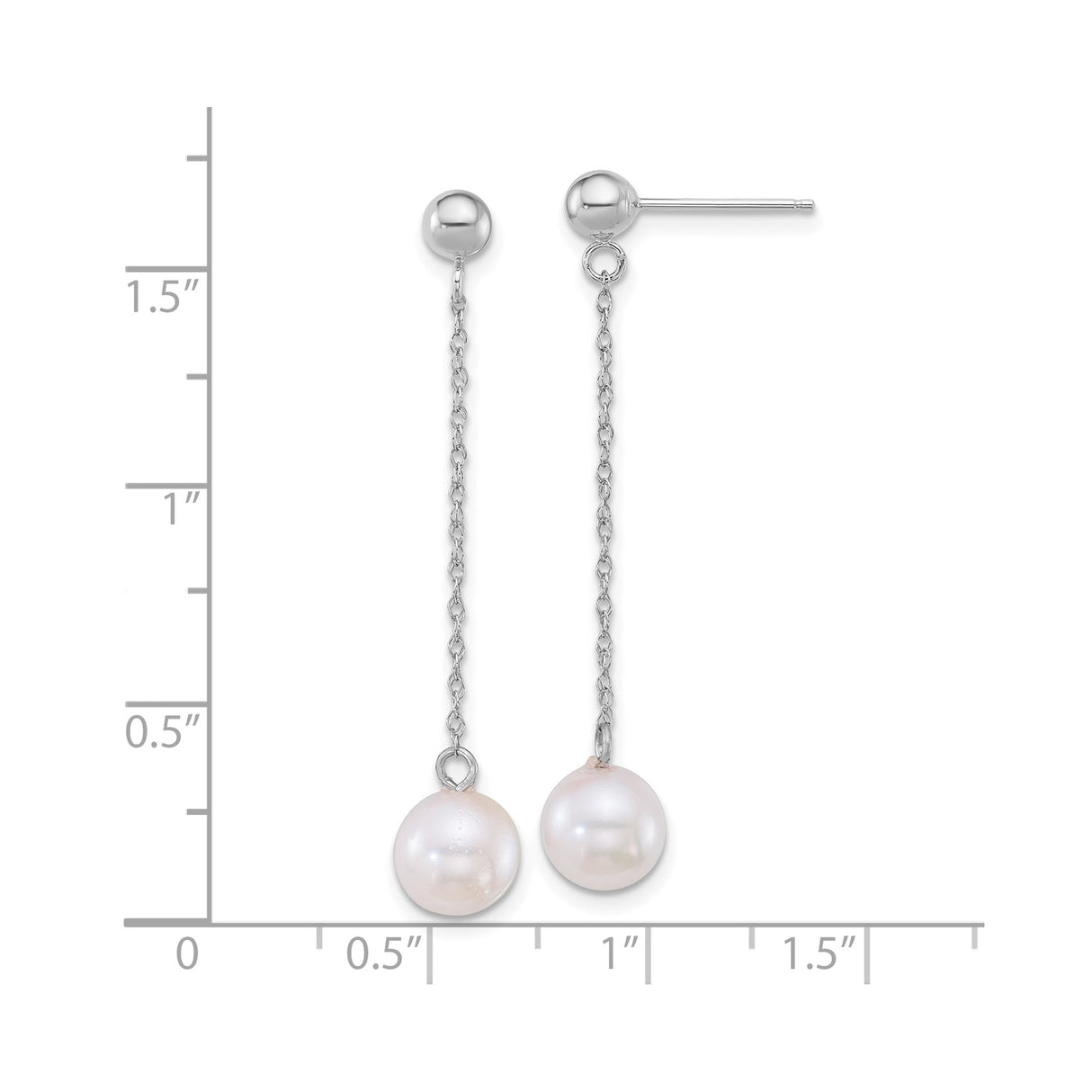 14k White Gold Dangle Earrings with Akoya Pearl Drops and Delicate Chain Design