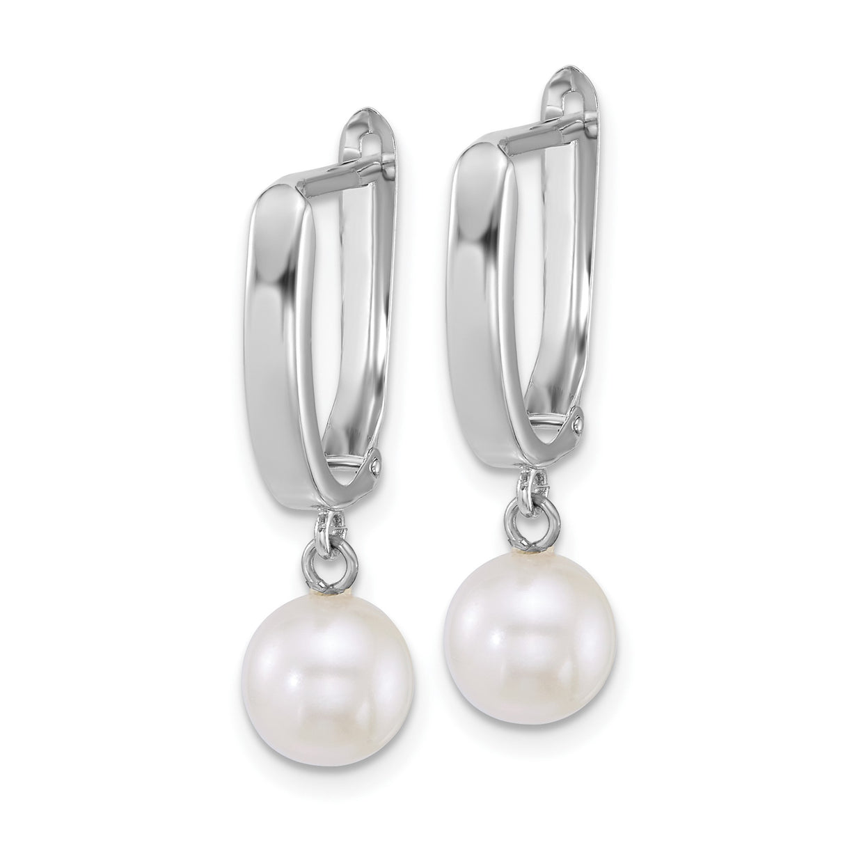 14k White Gold Dangle Earrings with White Freshwater Cultured Pearls, Drop Design