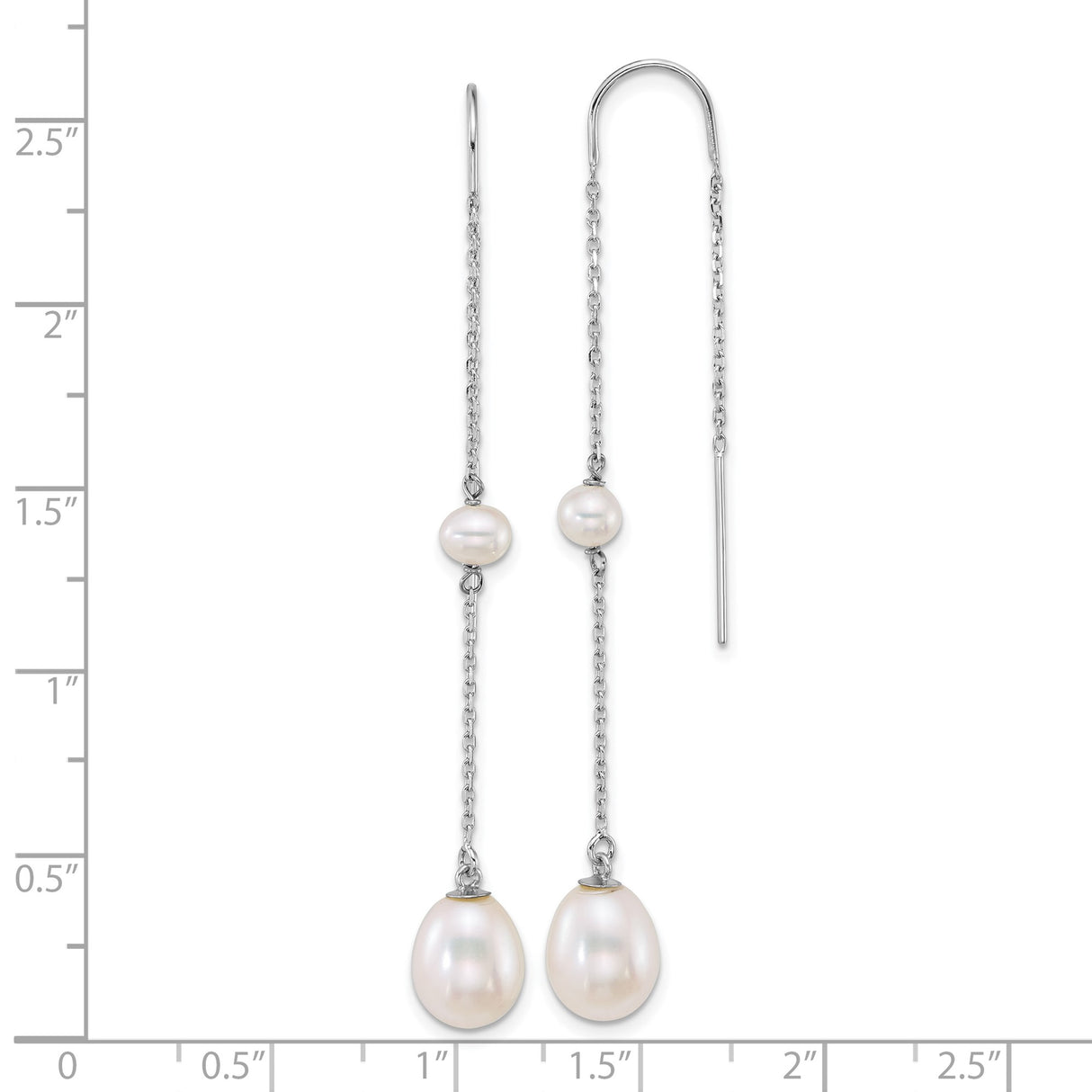 14k White Gold Threader Earrings with Cultured Freshwater Pearls, Modern Minimalist Drop Design
