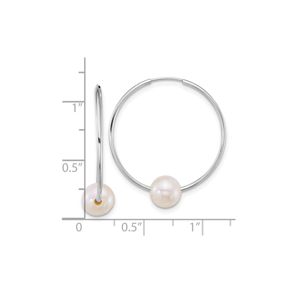 14k White Gold Hoop Earrings with White Cultured Pearls, Minimalist Style for Women