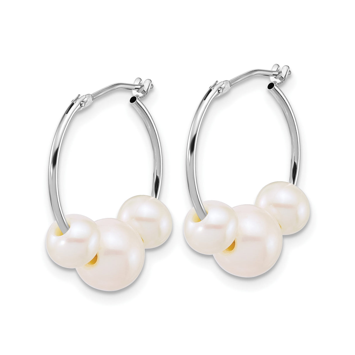 14k White Gold Hoop Earrings with Three Freshwater Cultured Pearls, Timeless Design