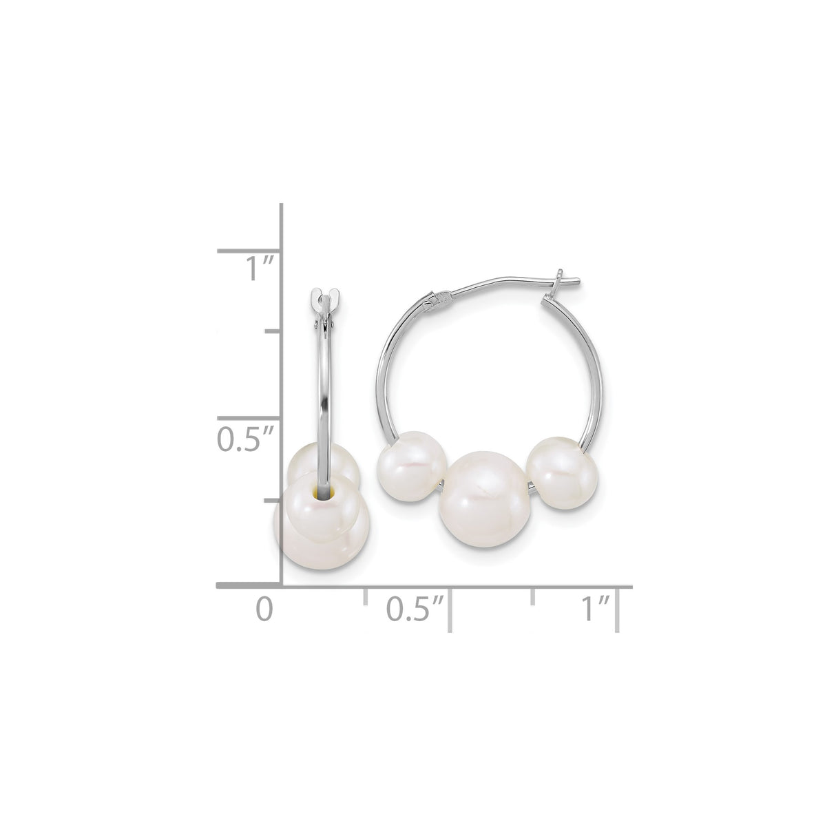 14k White Gold Hoop Earrings with Three Freshwater Cultured Pearls, Timeless Design