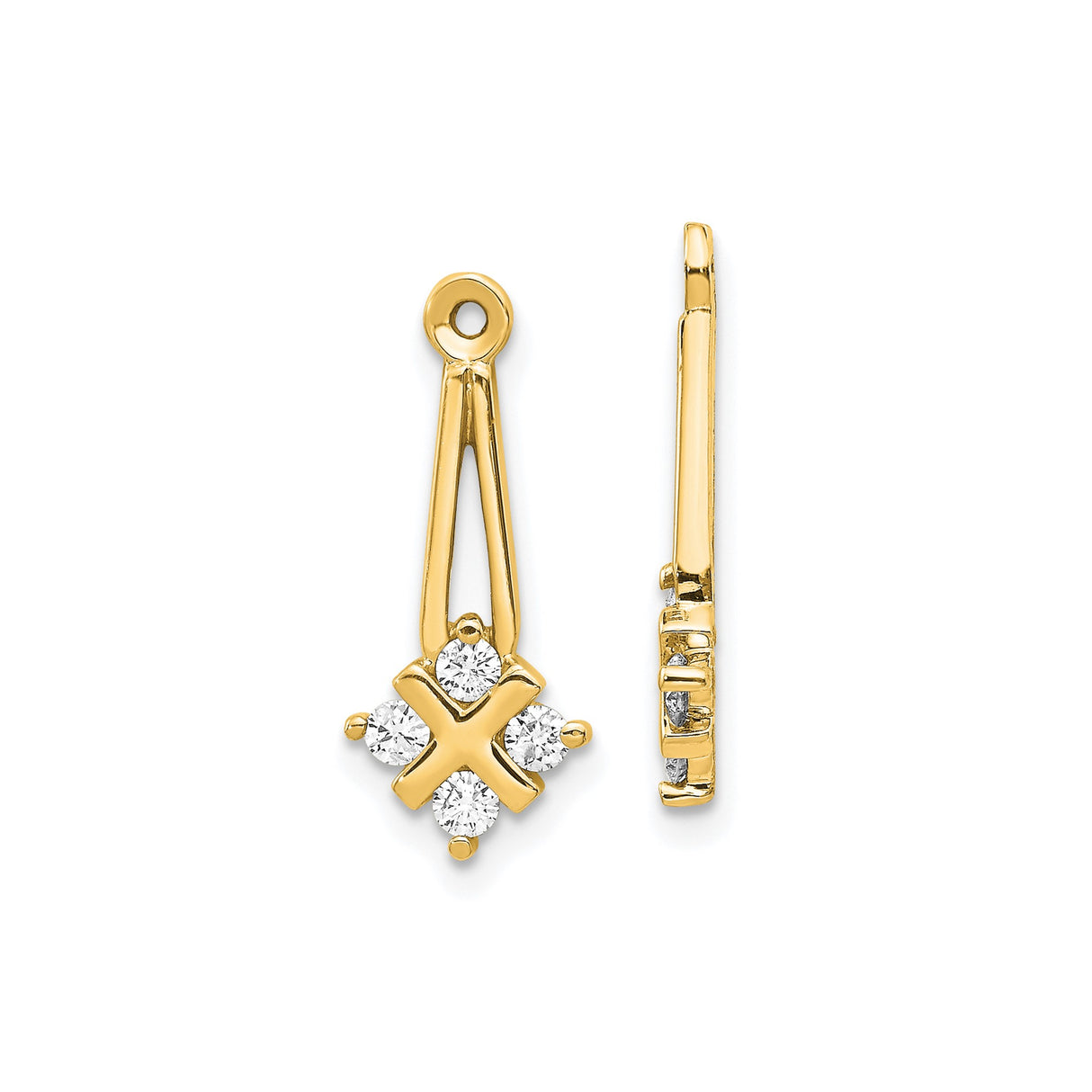 14k Yellow Gold Pendant with Cubic Zirconia in Cross Setting and X-Shaped Overlay