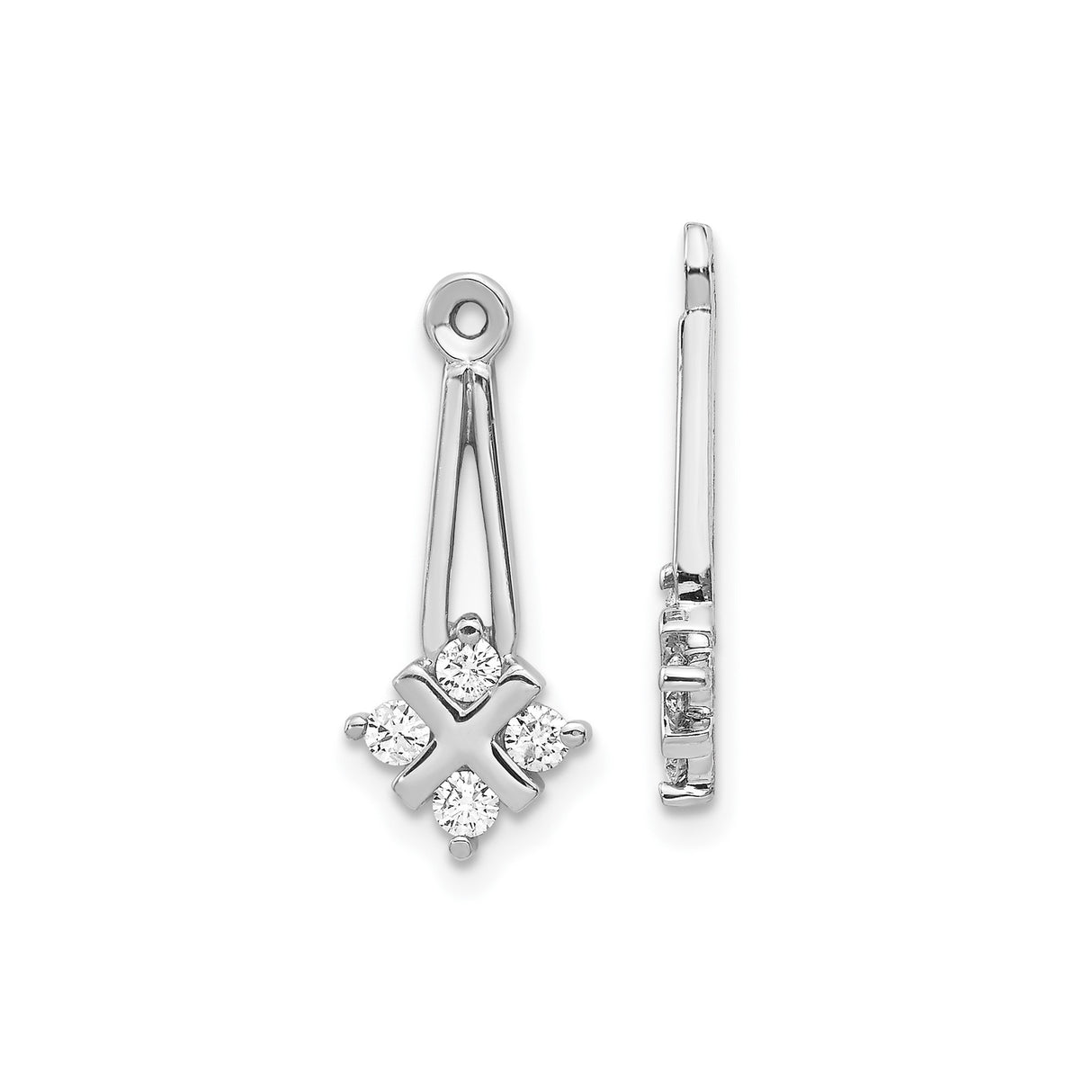 14k White Gold Pendant with Diamond, Modern Cross Floral Motif, X-Shaped Christian Design