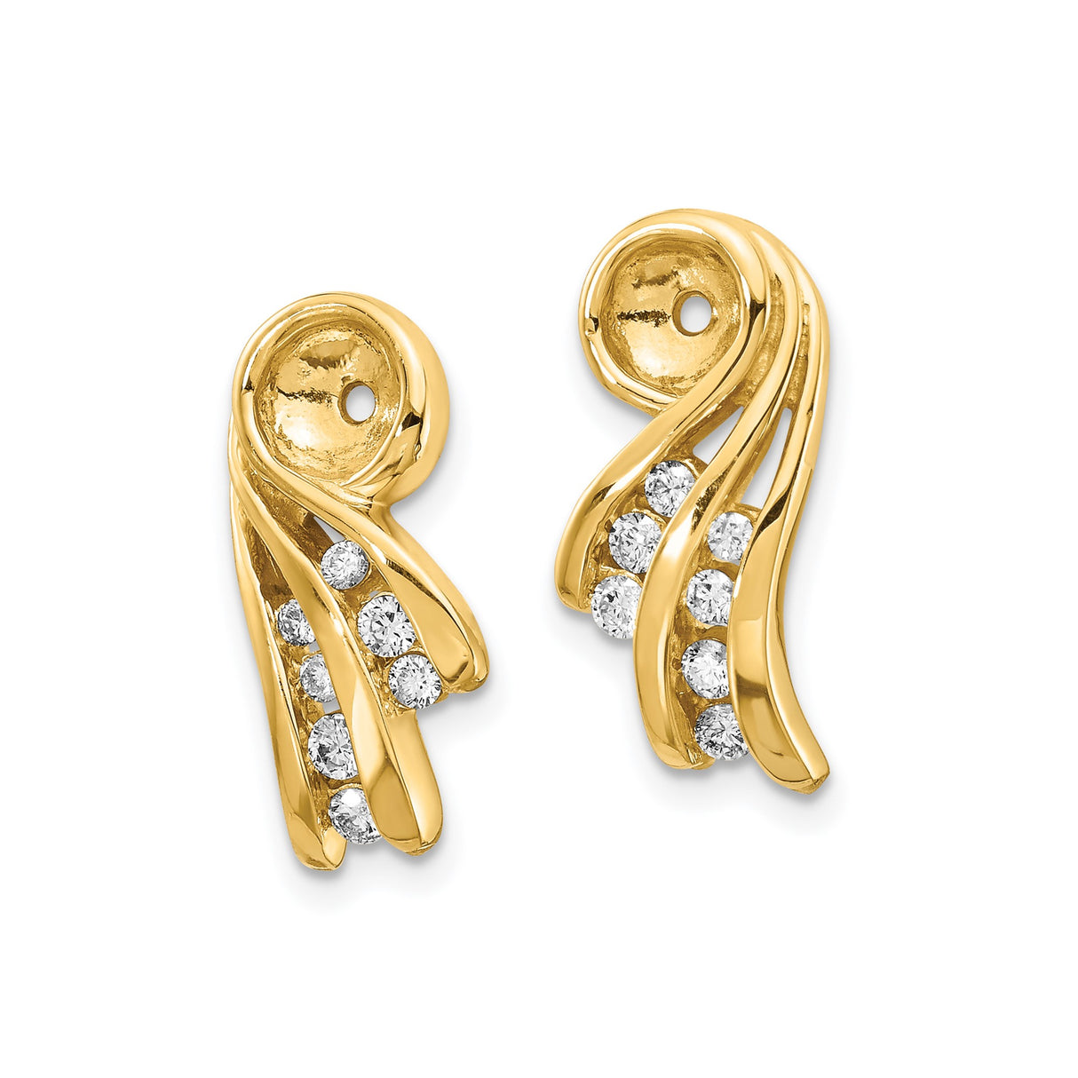 14k Yellow Gold Earring Jackets with Diamond, Swirl Design Stud Enhancers for Women