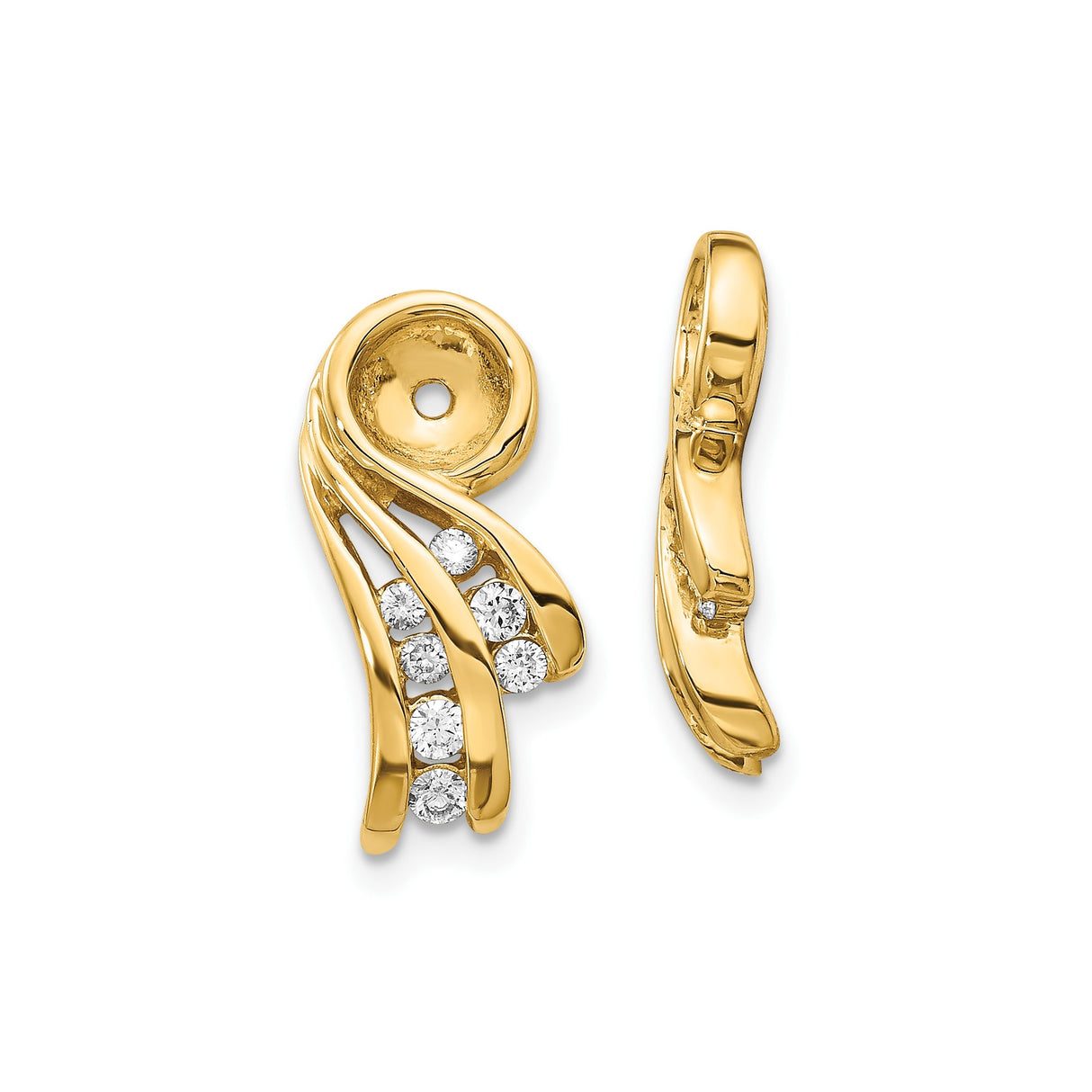 14k Yellow Gold Earring Jackets with Diamond, Swirl Design Stud Enhancers for Women