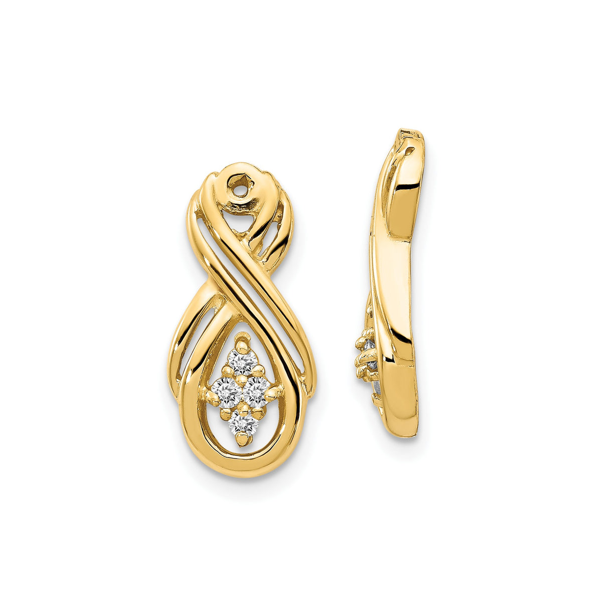 14k Yellow Gold Infinity Loop Stud Earrings with Diamond Accents, Minimalist Style for Women