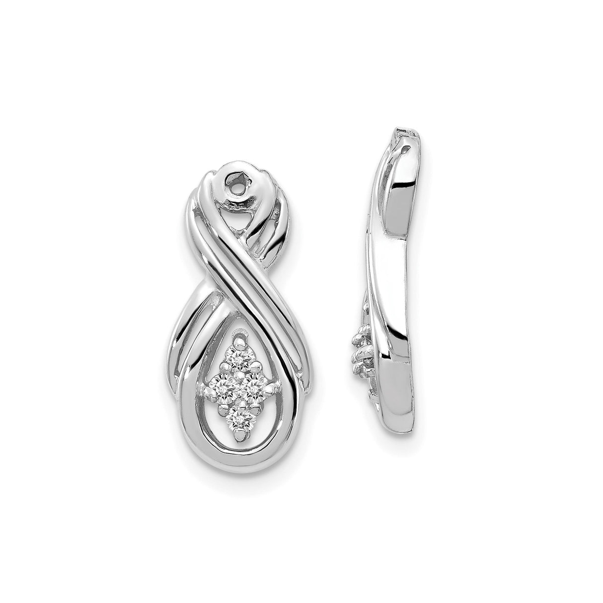 14k White Gold Infinity Pendant with Diamond Cluster Center, Open Loop Design